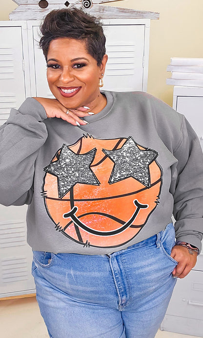 Basketball Star Smiley Graphic Sweatshirt