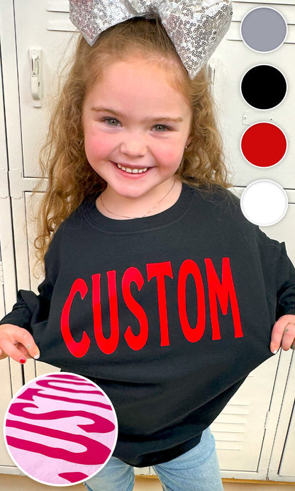 Custom Flock Big Letter Youth Long Sleeve T-Shirt