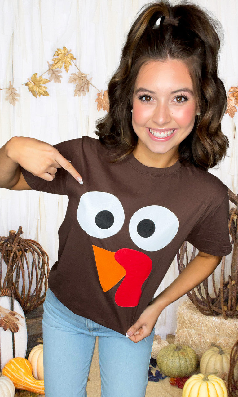 Turkey Face Thanksgiving Chocolate Brown T-Shirt