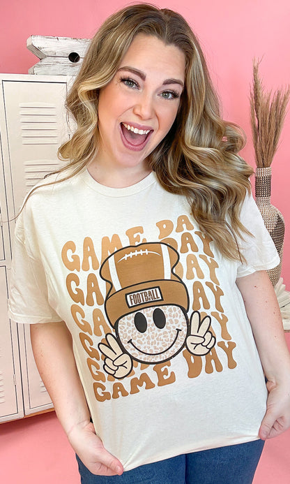 Game Day Beanie Smiley Football Graphic Shirt