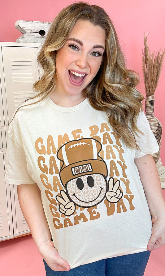 Game Day Beanie Smiley Football Graphic Shirt