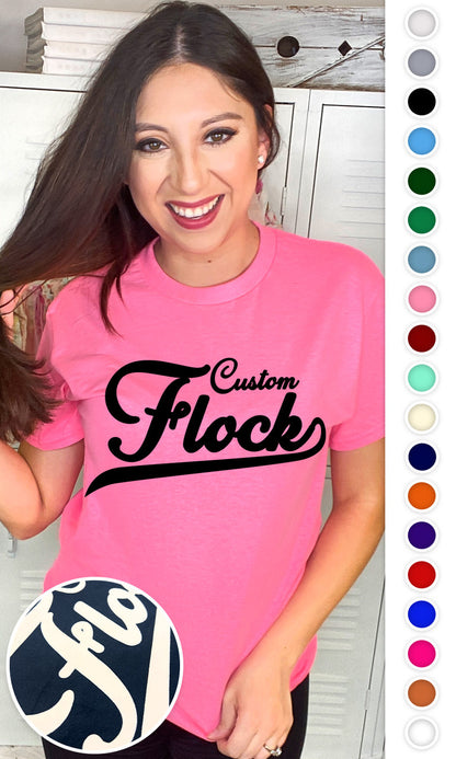 Custom Flock Script Adult T-Shirt