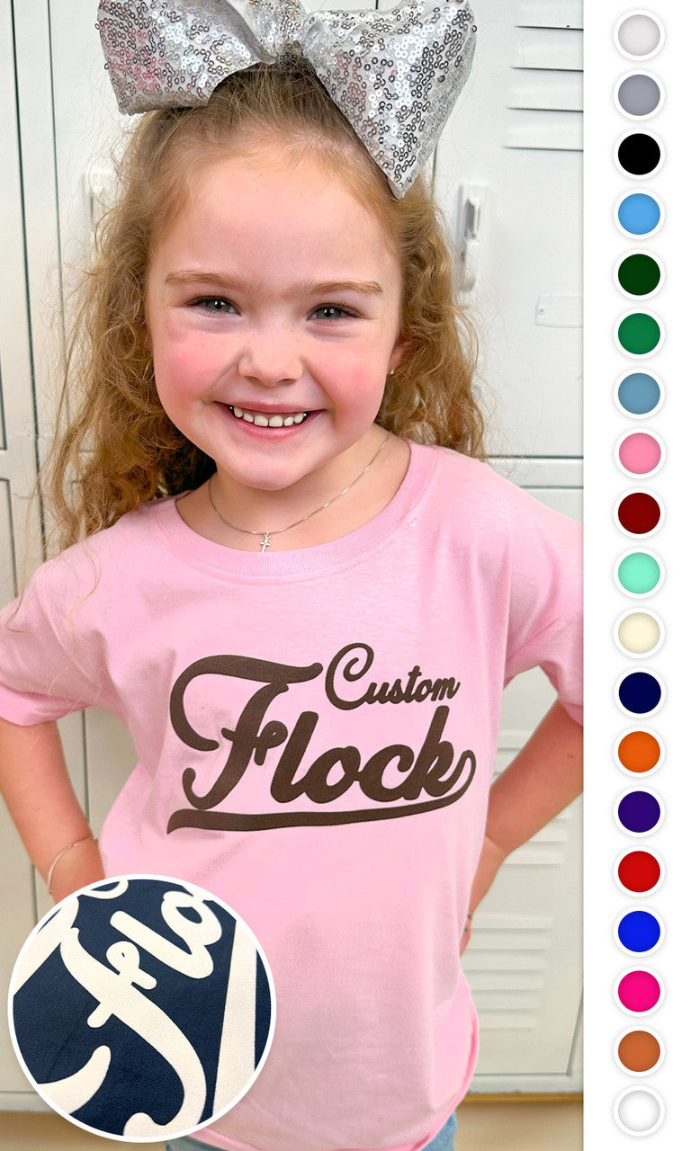Custom Flock Script Letter Youth T-Shirt