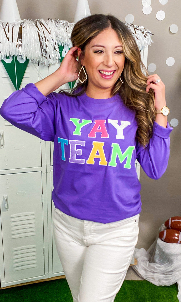 Soft Chenille Yay Team Boyfriend Long Sleeve
