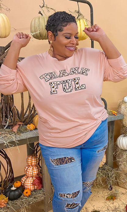 Leopard Ideal Chenille Thankful Graphic Boyfriend Long Sleeve T-Shirt