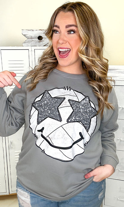 Volleyball Star Smiley Graphic Sweatshirt