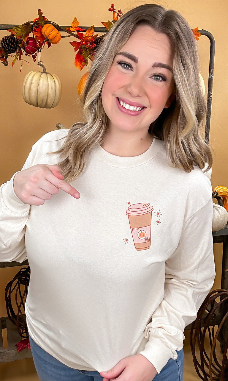Hot Coffee Pumpkin Spice Graphic Long Sleeve T-Shirt