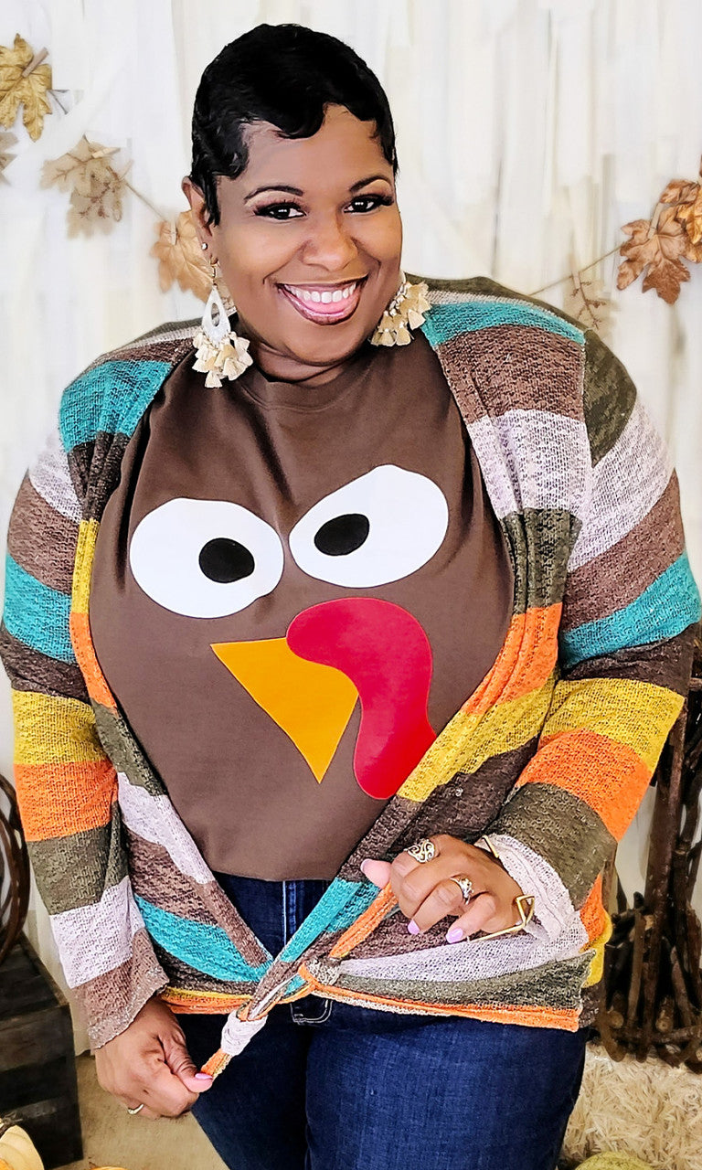 Turkey Face Thanksgiving Chocolate Brown T-Shirt