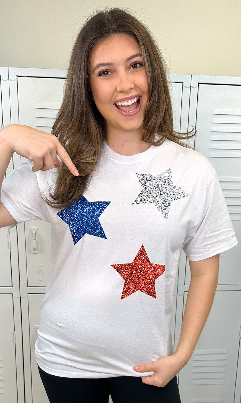 Patriotic Glitter Star Graphic T-Shirt