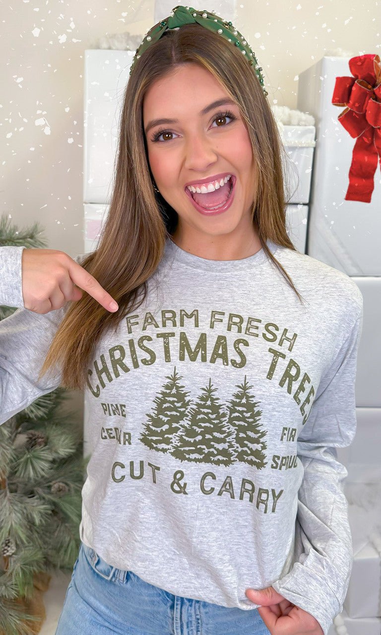 Farm Fresh Christmas Trees Graphic Long Sleeve T-Shirt