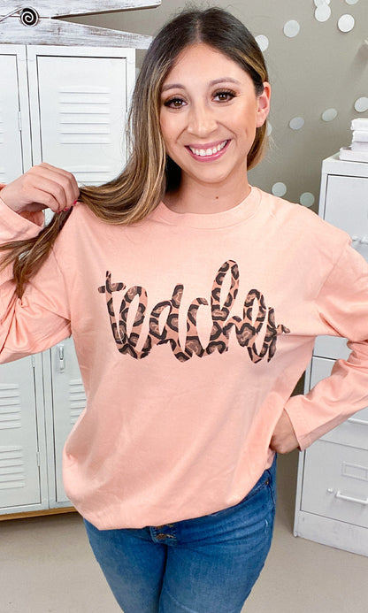Leopard Script Teacher Graphic Boyfriend Long Sleeve T-Shirt