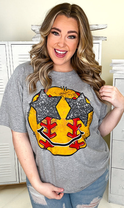 Softball Star Smiley Graphic T-Shirt