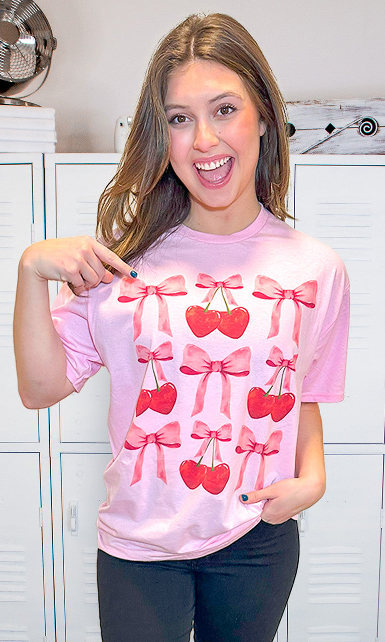 Multi Cherry Bow Graphic T-Shirt