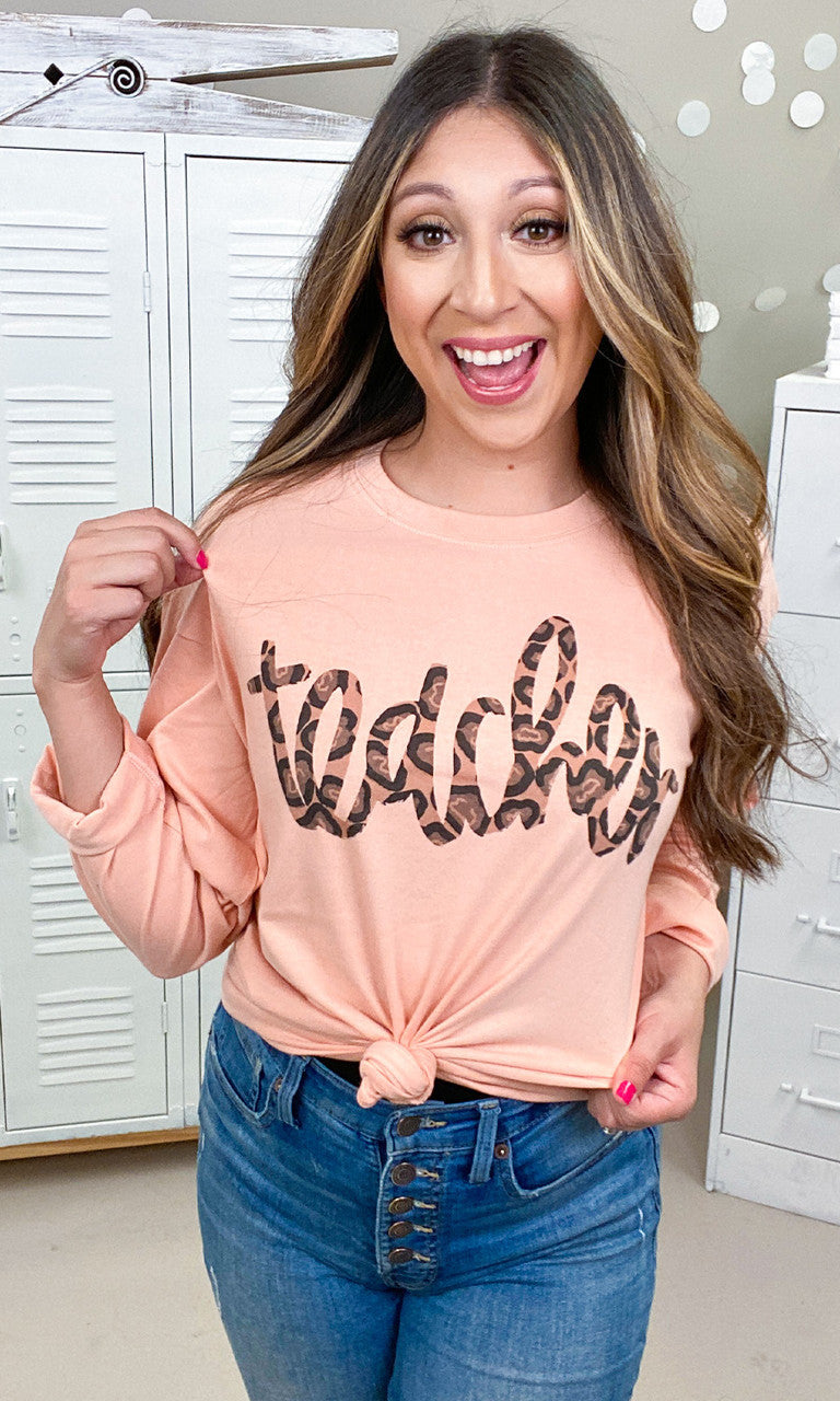 Leopard Script Teacher Graphic Boyfriend Long Sleeve T-Shirt