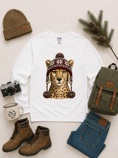 Cheetah Winter Hat Graphic Long Sleeve Edgy Shirt