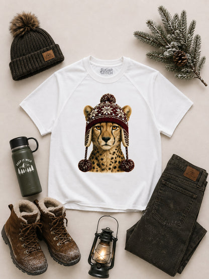 Cheetah Winter Hat Graphic Edgy Shirt