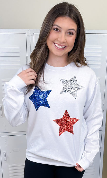Patriotic Glitter Star Graphic Sweatshirt