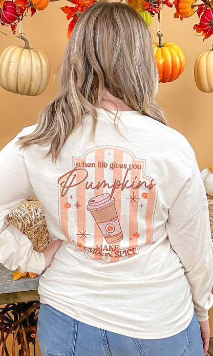 Hot Coffee Pumpkin Spice Graphic Long Sleeve T-Shirt