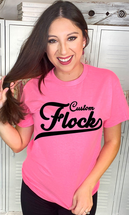 Custom Flock Script Adult T-Shirt