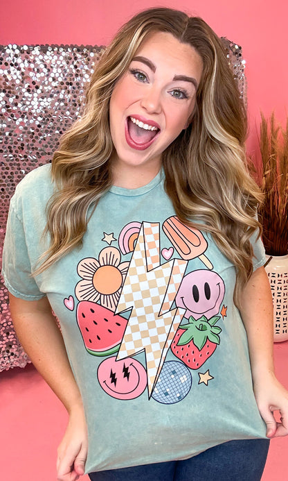 Retro Fruity Summer Mineral Washed Cool Mint Shirt