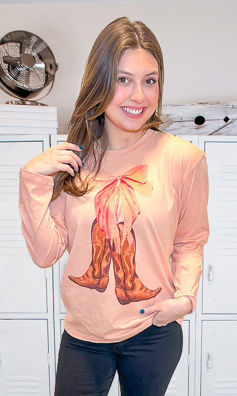 Cowgirl Bow Long Sleeve Graphic T-Shirt