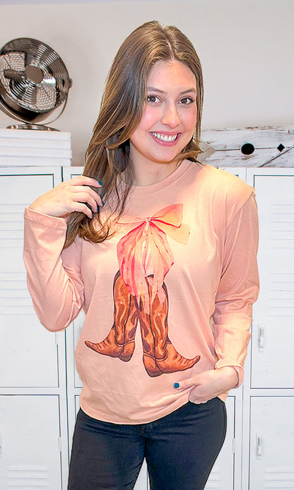 Cowgirl Bow Long Sleeve Graphic T-Shirt