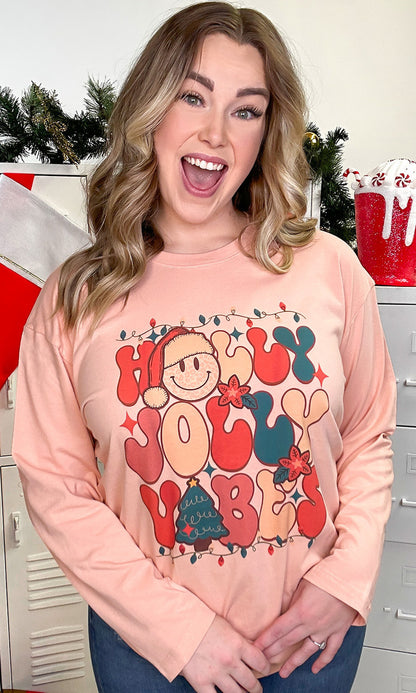 Holly Jolly Vibes Graphic Boyfriend Long Sleeve