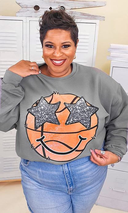 Basketball Star Smiley Graphic Sweatshirt