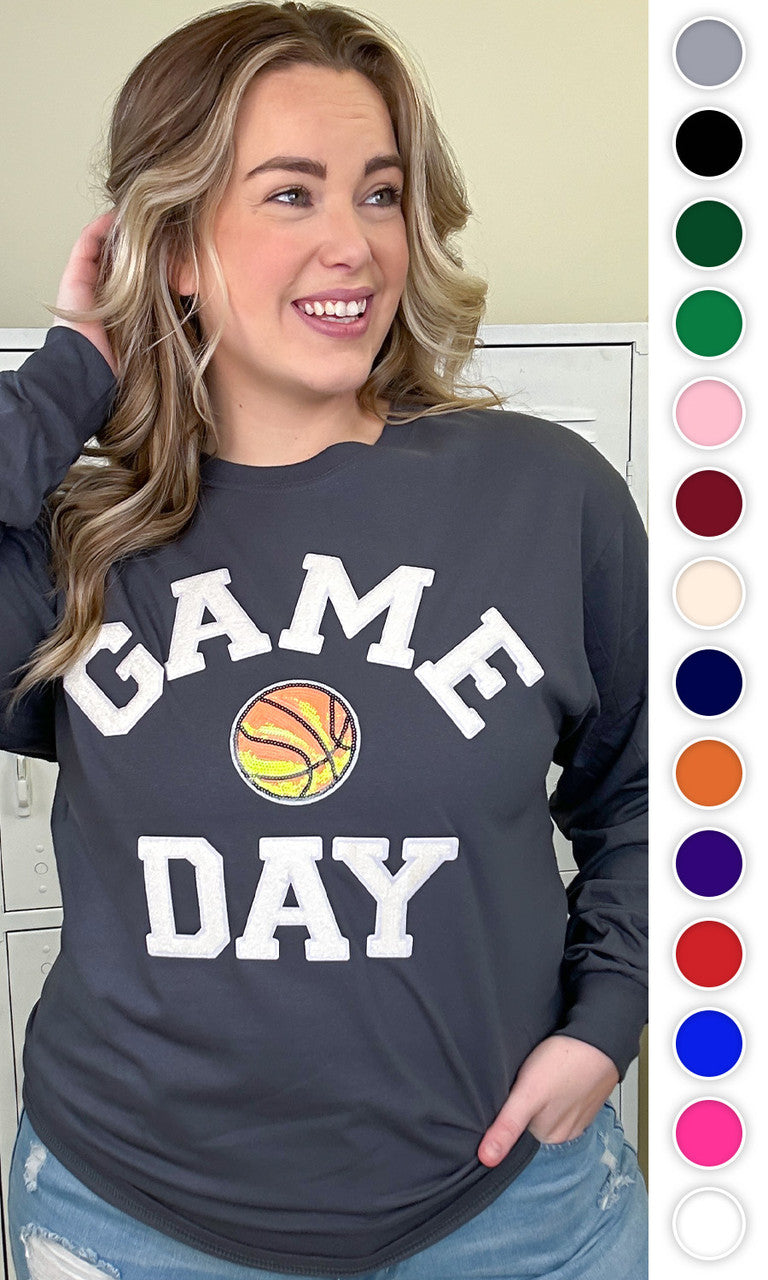 Game Day Sparkle Basketball Adult Long Sleeve