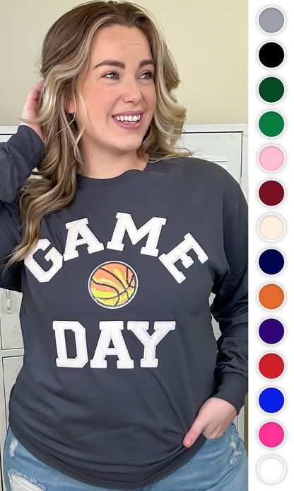 Game Day Sparkle Basketball Adult Long Sleeve