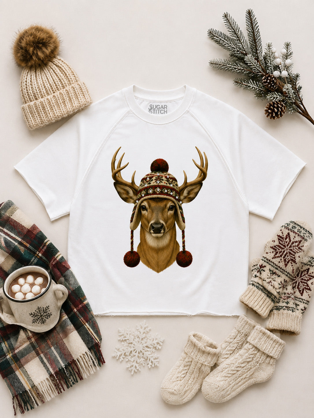 Deer Winter Hat Graphic Edgy Shirt