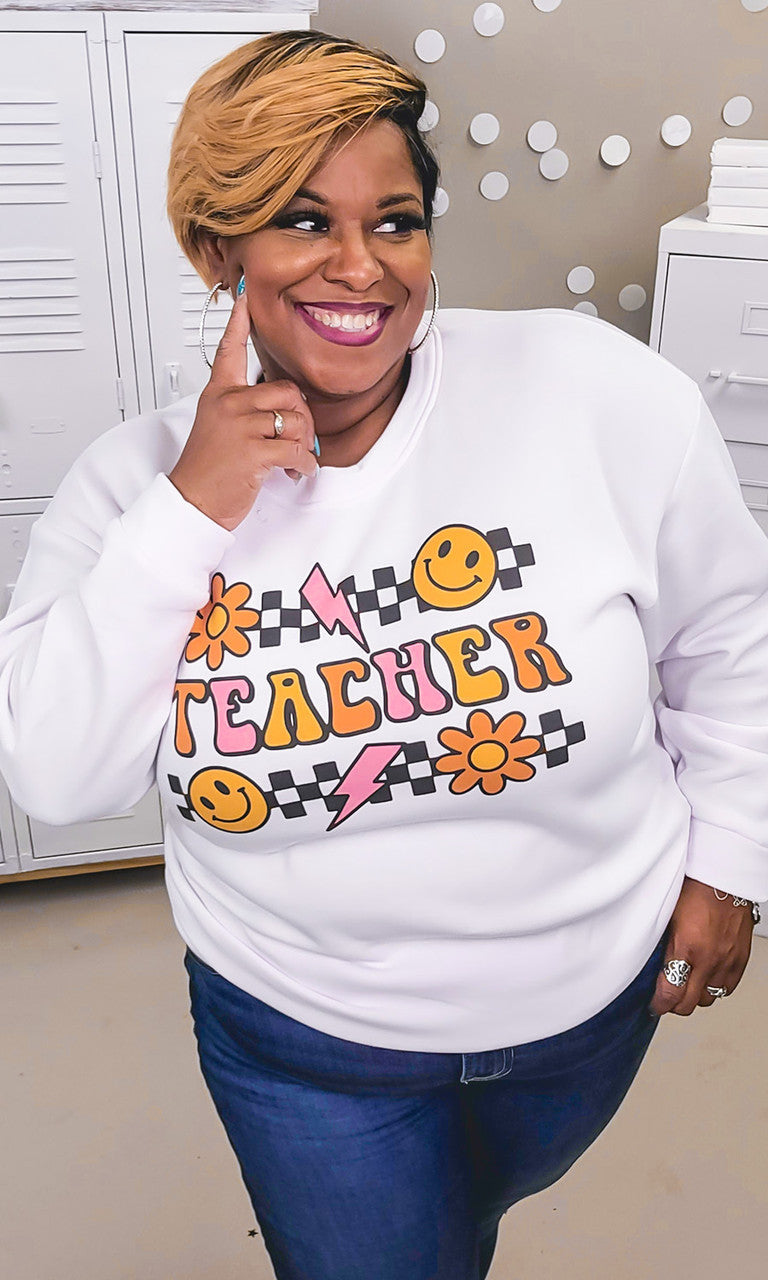 Groovy Checkerboard Teacher Graphic Sweatshirt
