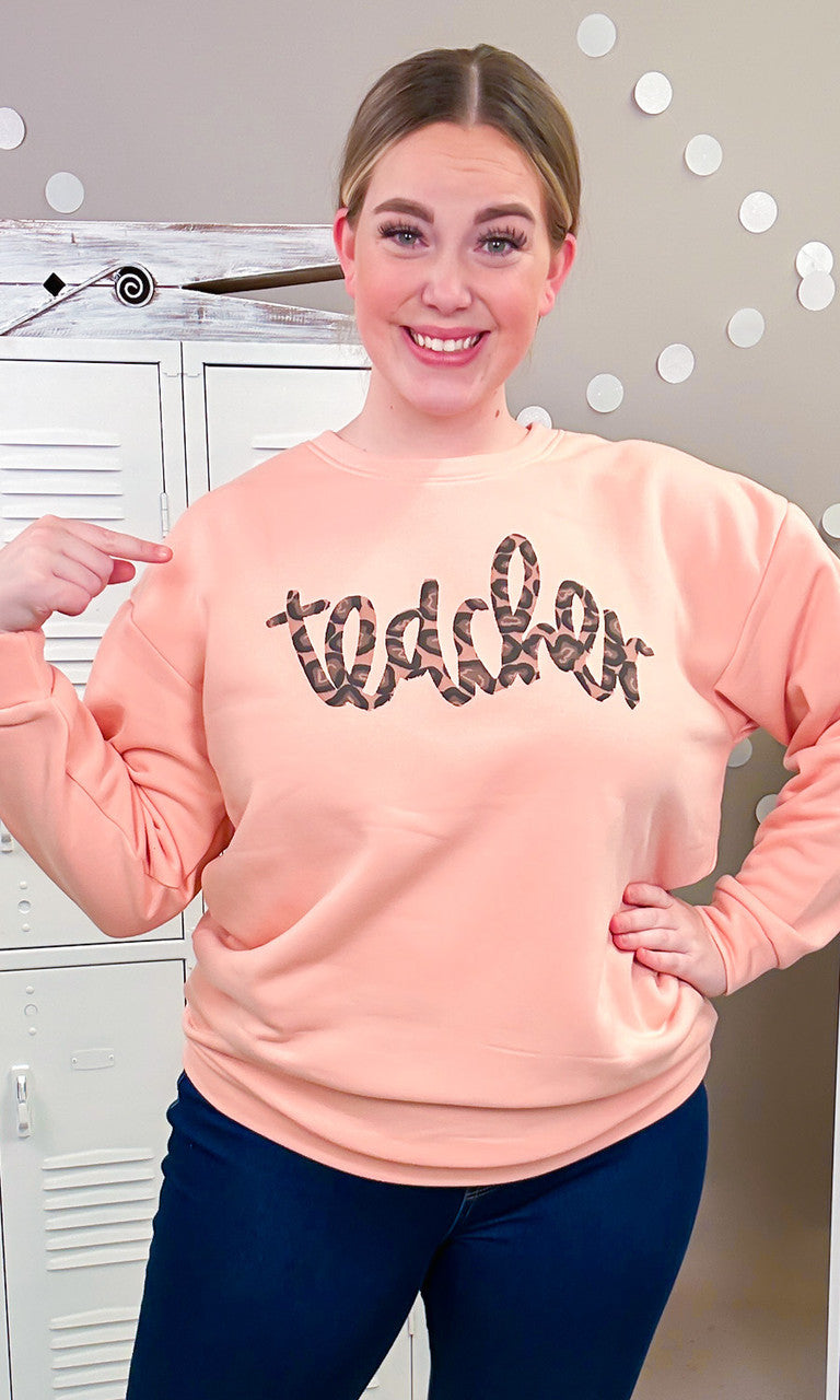 Leopard Script Teacher Graphic Sweatshirt