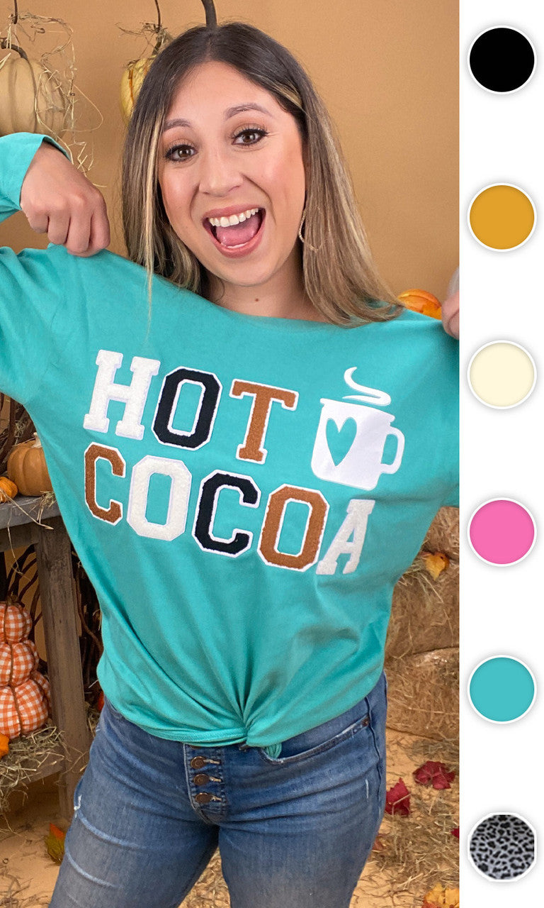 Soft Chenille Hot Cocoa Graphic Boyfriend Long Sleeve T-Shirt