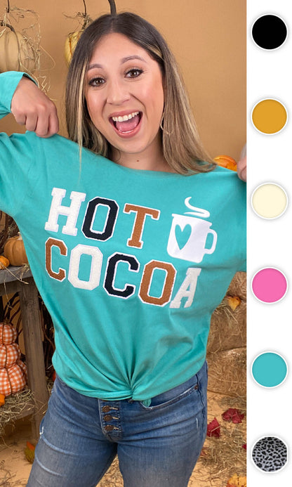 Soft Chenille Hot Cocoa Graphic Boyfriend Long Sleeve T-Shirt