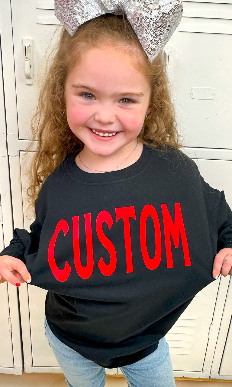 Custom Flock Big Letter Youth Long Sleeve T-Shirt