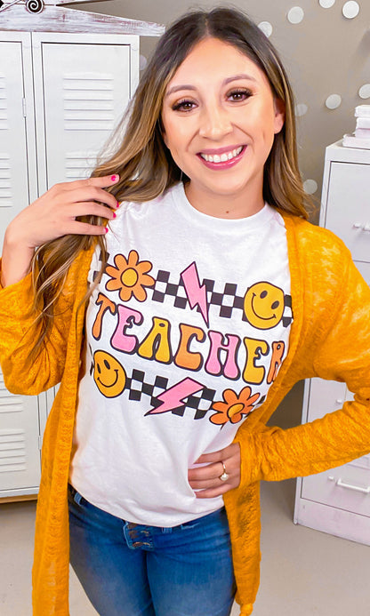 Groovy Checkerboard Teacher Graphic T-Shirt