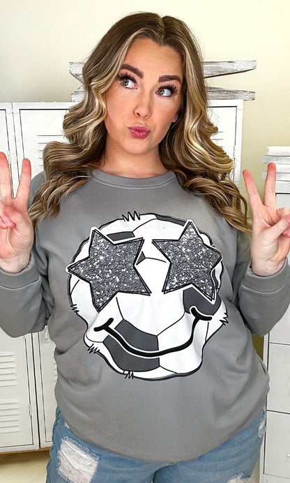 Soccer Star Smiley Graphic Sweatshirt