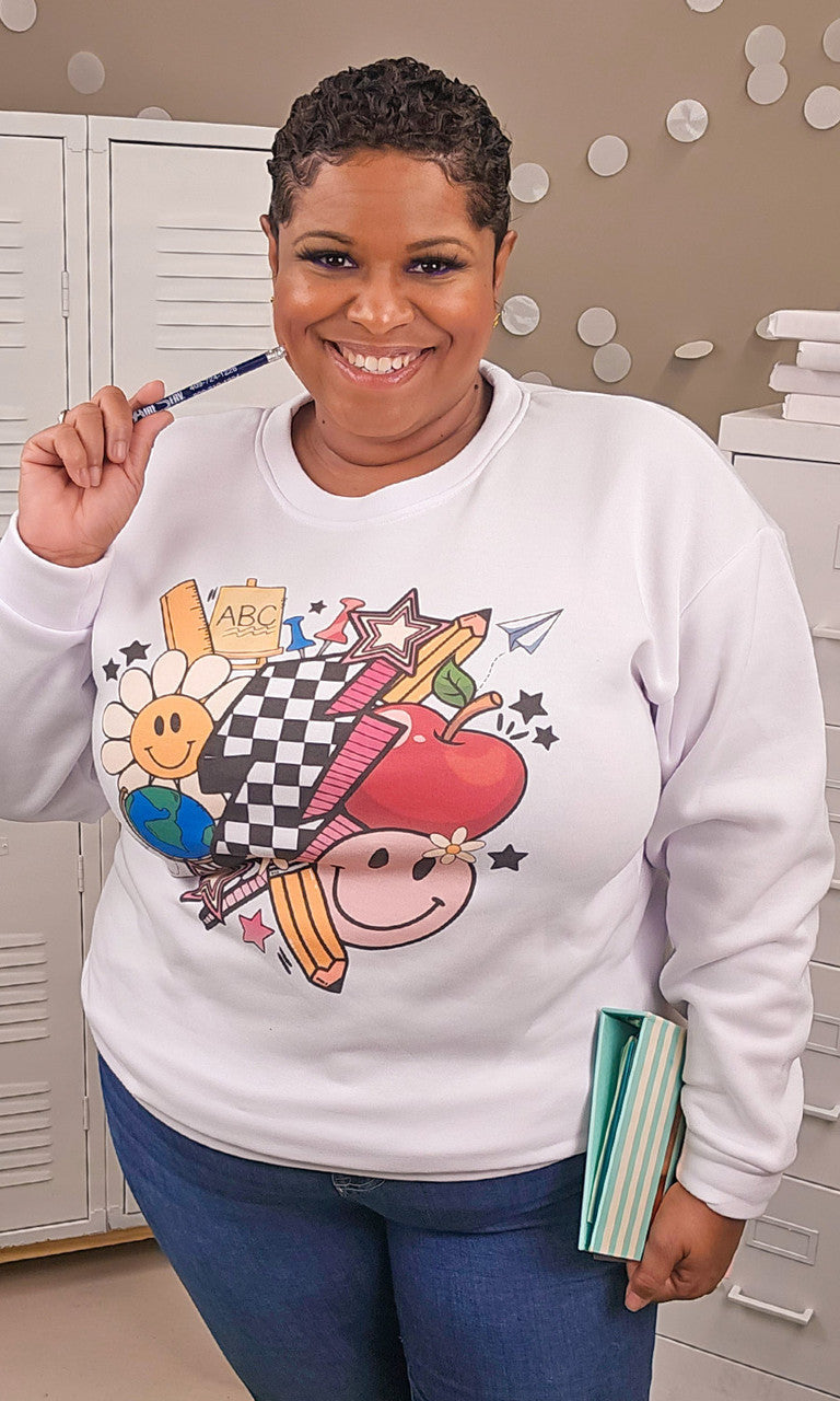 Retro Teacher Vibes Graphic Sweatshirt