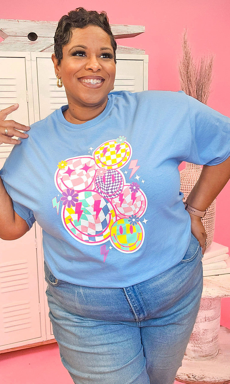 Checkerboard Smiley Face Adult Graphic Shirt