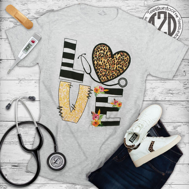 Love Leopard Heart Nurse T-Shirt