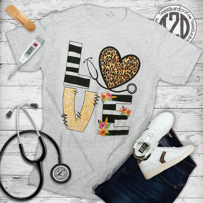 Love Leopard Heart Nurse T-Shirt