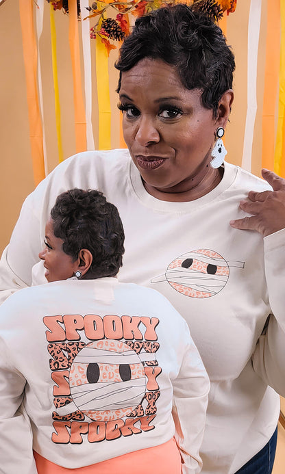 Spooky Leopard Smiley Graphic Boyfriend Long Sleeve T-Shirt