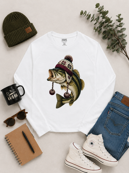 Fish Winter Hat Graphic Long Sleeve Edgy Shirt