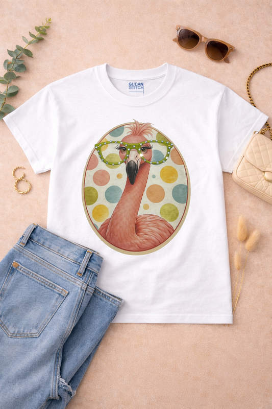 Flamingo with Rhinestone Specs Graphic T-Shirt
