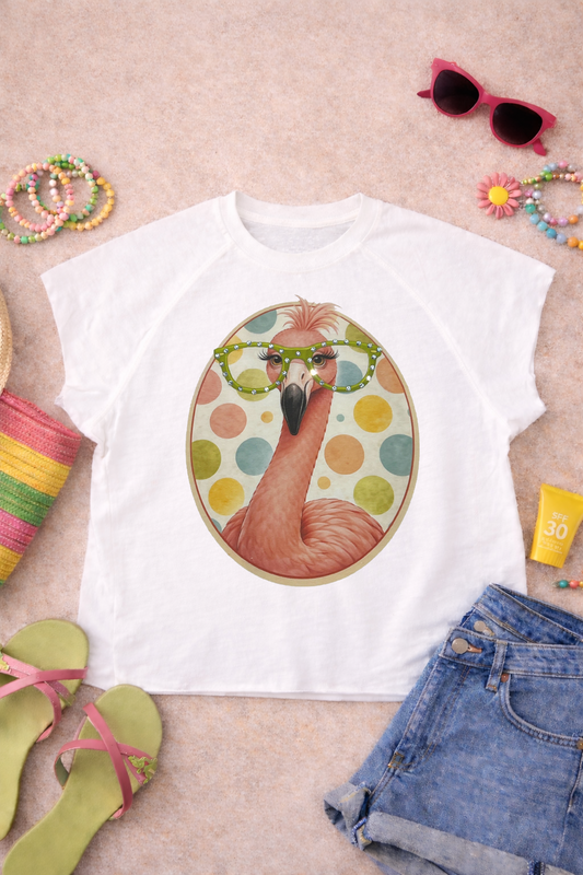 Flamingo with Rhinestone Specs Graphic Edgy Shirt