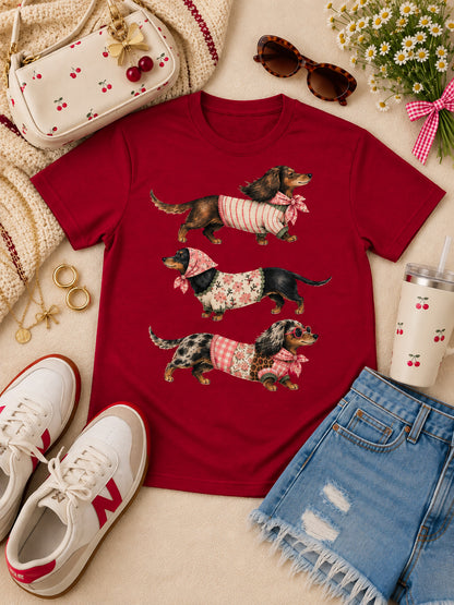 Playful Dachshund Graphic Pigment Washed T-Shirt