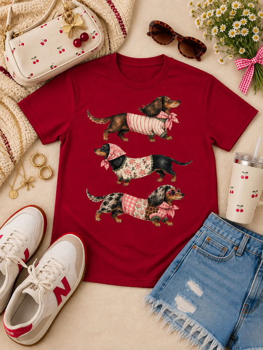 Playful Dachshund Graphic Pigment Washed T-Shirt
