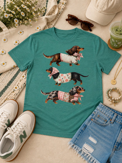 Playful Dachshund Graphic Pigment Washed T-Shirt