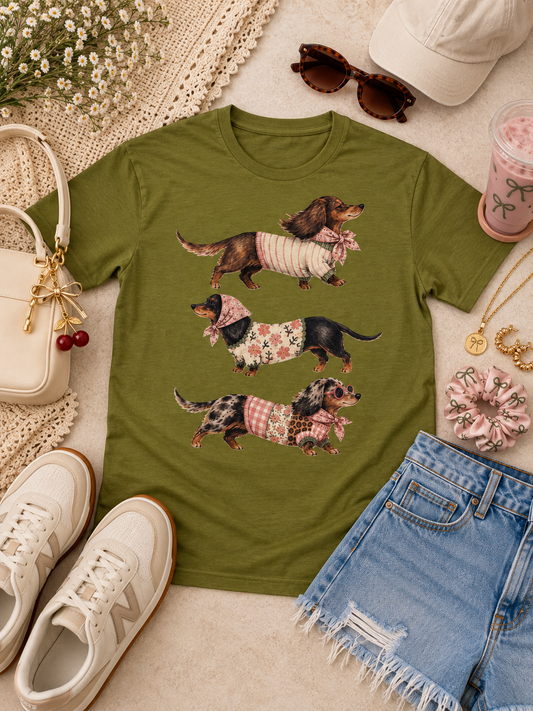 Playful Dachshund Graphic Pigment Washed T-Shirt